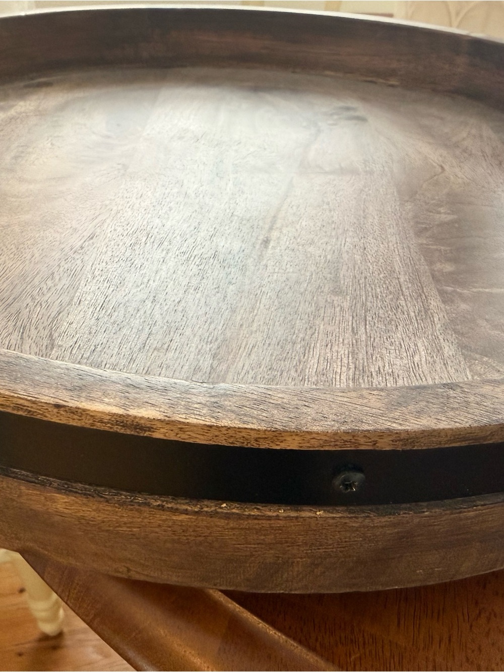 Round Wooden Serving lazy Susan with Metal Accent